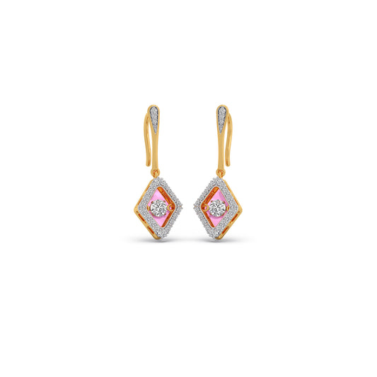 Quartz-Pink Diamond Dangle Earrings Quartz-Pink Diamond Dangle Earrings - Yellow