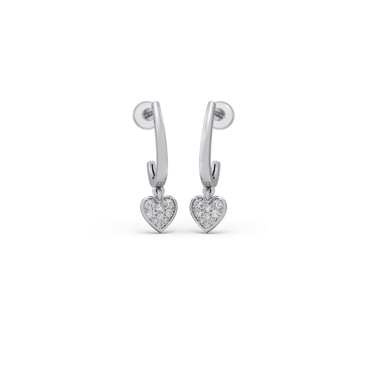 Heart Dangling Diamond Kids Hoop Earrings Heart Dangling Diamond Kids Hoop Earrings - White