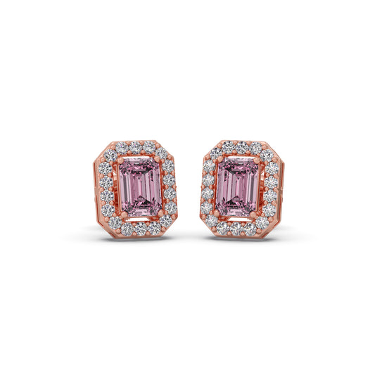 Halo Pink Emerald Stud Earrings Halo Pink Emerald Stud Earrings - Rose
