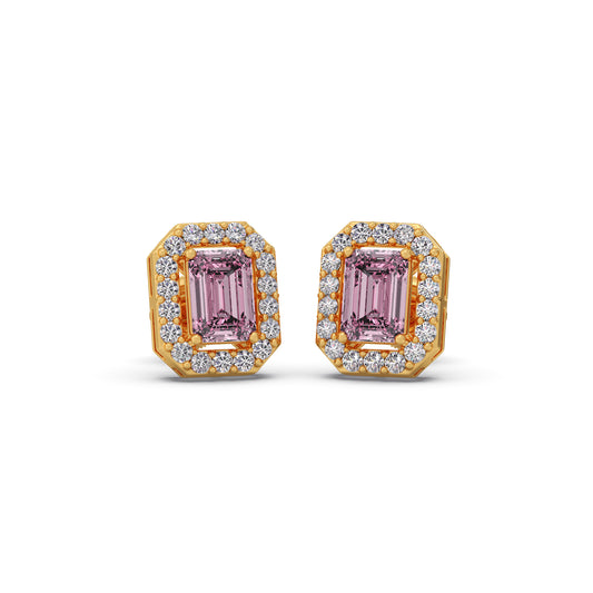Halo Pink Emerald Stud Earrings Halo Pink Emerald Stud Earrings - Yellow