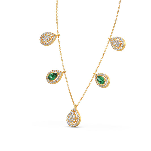 Round Diamond with Pear Shape Green Gemstone Necklace Round Diamond with Pear Shape Green Gemstone Necklace