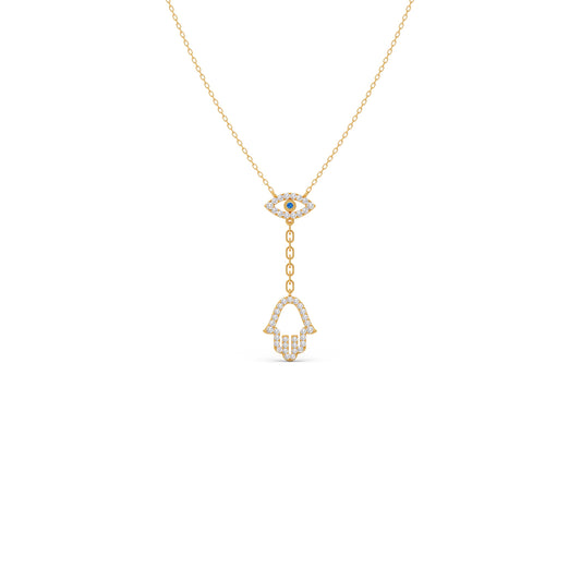 Hamsa & Evil-Eye Lariat Diamond Necklace Hamsa & Evil-Eye Lariat Diamond Necklace - Yellow