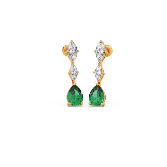 Marquise Diamond and Green Gemstone Drop Earrings Marquise Diamond and Green Gemstone Drop Earrings - Yellow
