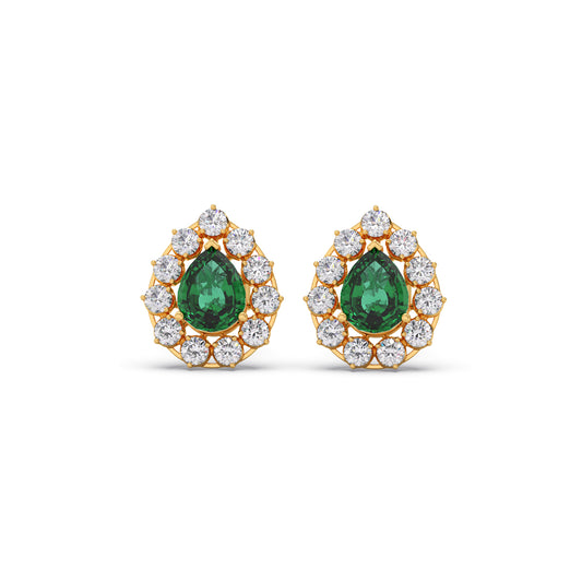 Green Gemstone and Diamond Blossom Earrings Green Gemstone and Diamond Blossom Earrings - Yellow