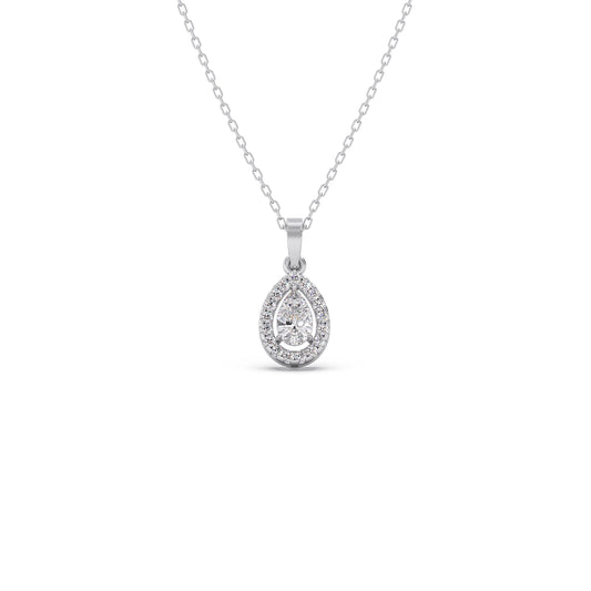 Gold Pear Halo Diamond Pendant Gold Pear Halo Diamond Pendant - White