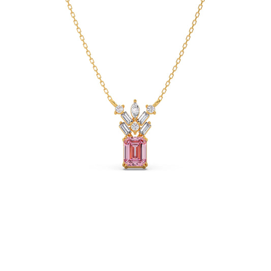Mixed-Cut Diamond with Pink Gemstone Pendant Necklace Mixed-Cut Diamond with Pink Gemstone Pendant Necklace - Yellow