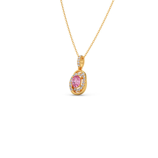 Oval-Cut Pink Gemstone with Round Diamond Halo Pendant Oval-Cut Pink Gemstone with Round Diamond Halo Pendant