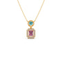 Emerald-Cut & Round Gemstone With Round Diamond Halo Pendant Emerald-Cut & Round Gemstone With Round Diamond Halo Pendant