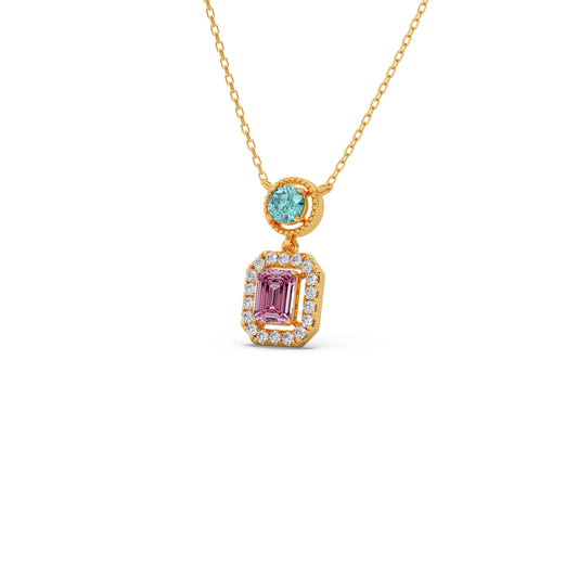 Emerald-Cut & Round Gemstone With Round Diamond Halo Pendant Emerald-Cut & Round Gemstone With Round Diamond Halo Pendant