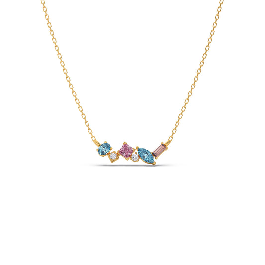 Multicolor Gemstone Bar With Diamond Pendant Multicolor Gemstone Bar With Diamond Pendant - Yellow