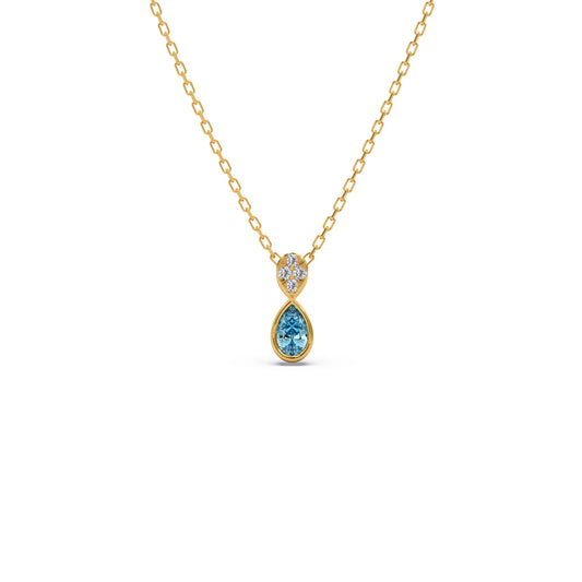 Teardrop Aqua Gemstone With Diamond Pendant Necklace Teardrop Aqua Gemstone With Diamond Pendant Necklace - Yellow