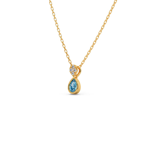 Teardrop Aqua Gemstone With Diamond Pendant Necklace Teardrop Aqua Gemstone With Diamond Pendant Necklace - Yellow