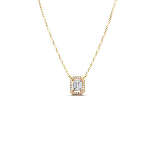 card-product 0.81Ct Emerald-Cut Diamond Halo Pendant Necklace