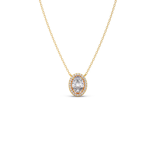 card-product Oval Halo Round Diamond Pendant Necklace