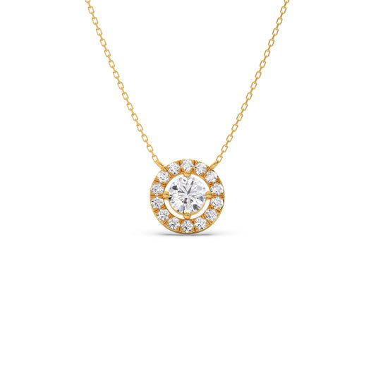 Round Halo Diamond Pendant Necklace Round Halo Diamond Pendant Necklace - Yellow