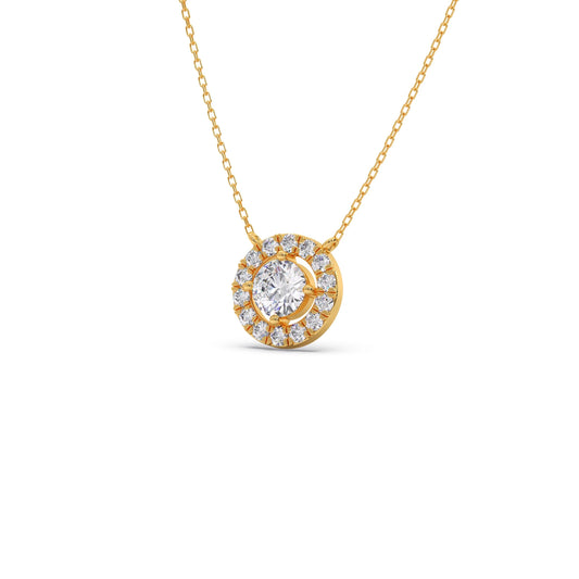 Round Halo Diamond Pendant Necklace Round Halo Diamond Pendant Necklace - Yellow