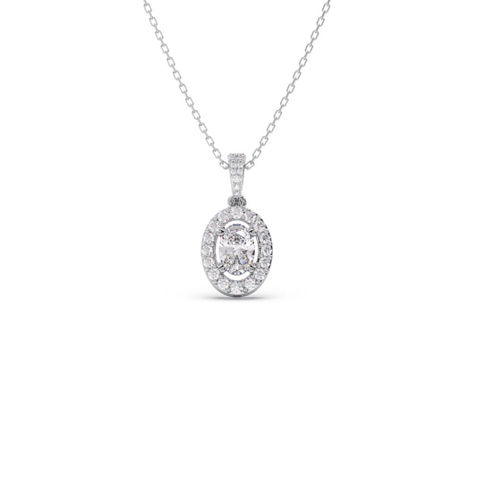 card-product Oval-Cut Halo Diamond Pendant Necklace