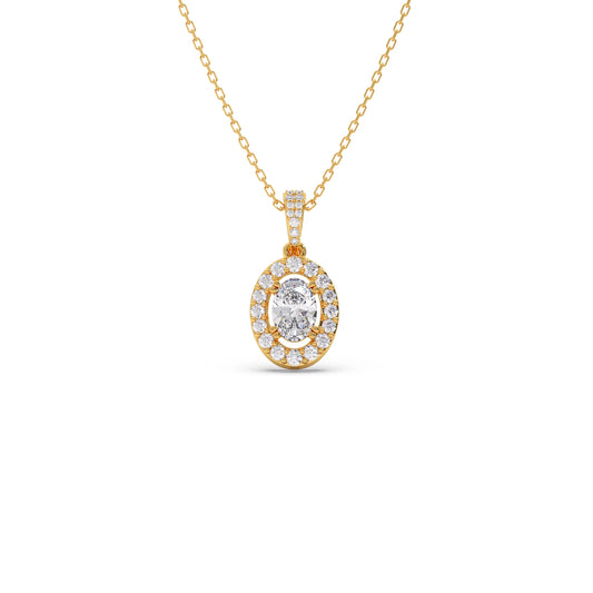Oval-Cut Halo Diamond Pendant Necklace Oval-Cut Halo Diamond Pendant Necklace - Yellow