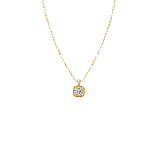 Round Halo Solitaire Pendant Necklace Round Halo Solitaire Pendant Necklace - Yellow