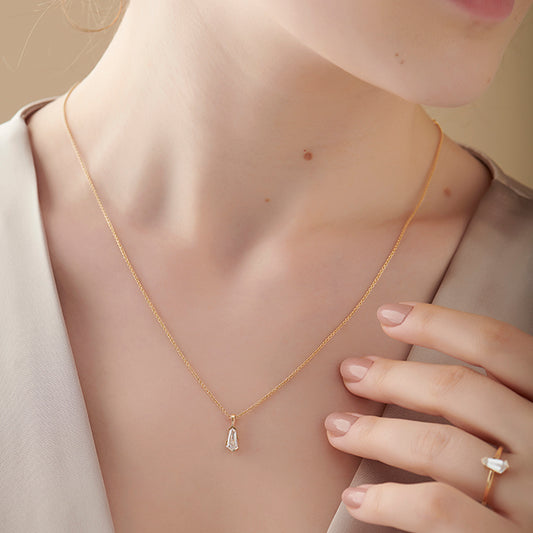 Half Bezel Set Smallitaire Pin Shape Diamond Pendant Necklace Half Bezel Set Smallitaire Pin Shape Diamond Pendant Necklace