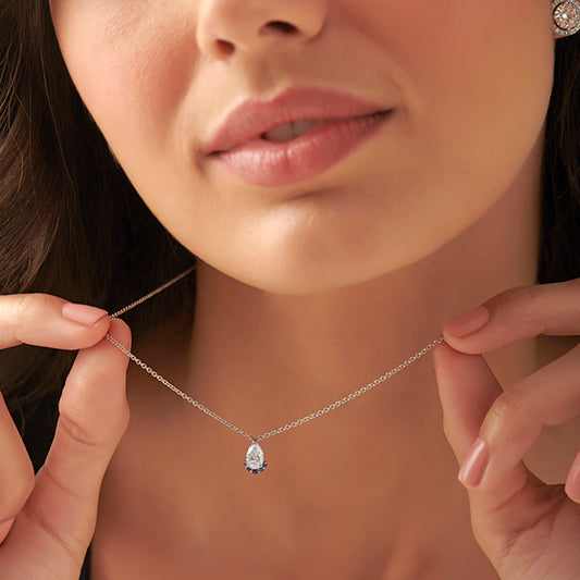 Pear Cut Solitaire with Blue Gemstone Necklace Pear Cut Solitaire with Blue Gemstone Necklace
