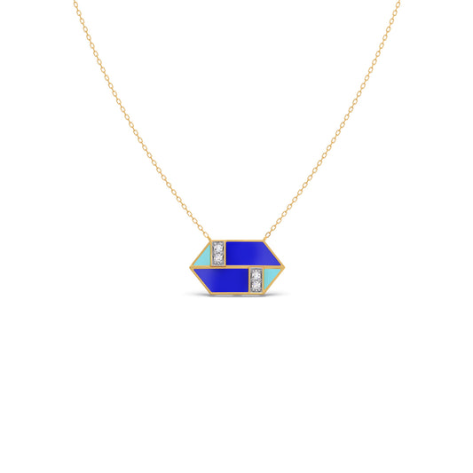 Hexora-Enamel Cobalt Diamond Chain Pendant Hexora-Enamel Cobalt Diamond Chain Pendant - Yellow