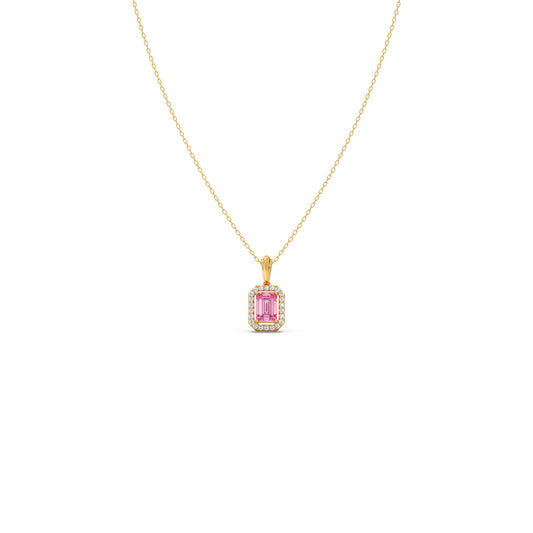 Halo Pink Emerald Pendant Necklace Halo Pink Emerald Pendant Necklace - Yellow