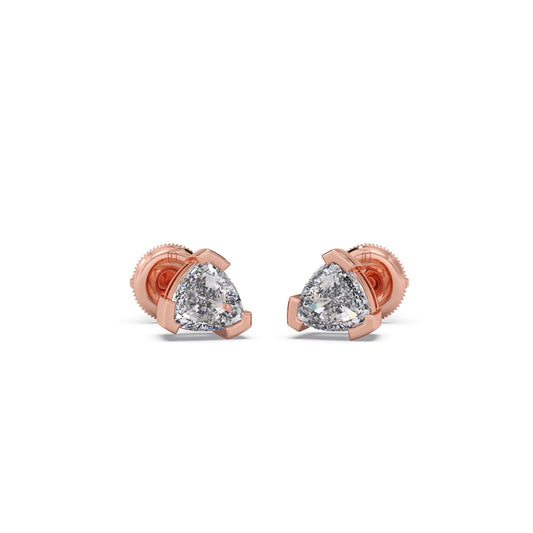 Half Bezel Set Smallitaire Trillion Cut Diamond Earring Half Bezel Set Smallitaire Trillion Cut Diamond Earring - Rose