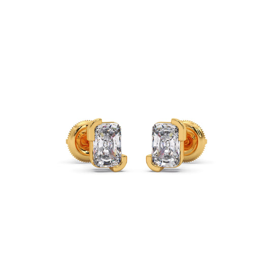 Half Bezel Set Smallitaire Frost Emerald Cut Earrings Half Bezel Set Smallitaire Frost Emerald Cut Earrings - Yellow