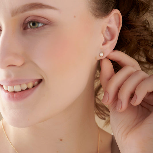 Half Bezel Set Smallitaire Frost Emerald Cut Earrings Half Bezel Set Smallitaire Frost Emerald Cut Earrings