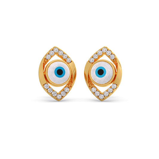 Round Diamond Beautiful Evil Eye Earrings Round Diamond Beautiful Evil Eye Earrings - Yellow