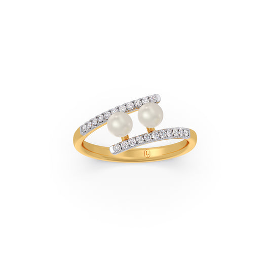 Dual Pearl Diamond Bypass Ring Dual Pearl Diamond Bypass Ring - Yellow