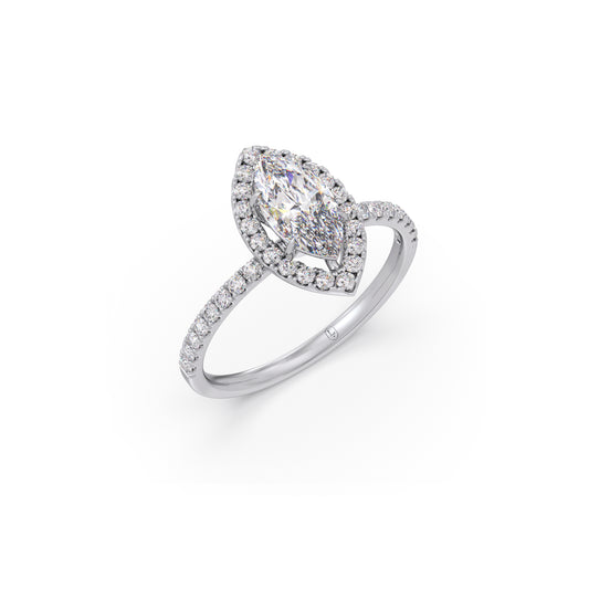 Marquise Cut Engagement Ring with Halo Setting Marquise Cut Engagement Ring with Halo Setting - White