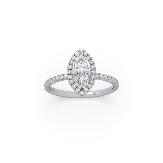 Marquise Cut Engagement Ring with Halo Setting Marquise Cut Engagement Ring with Halo Setting - White