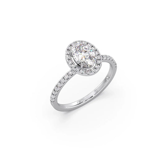 Oval Cut Engagement Ring with Halo Setting Oval Cut Engagement Ring with Halo Setting - White