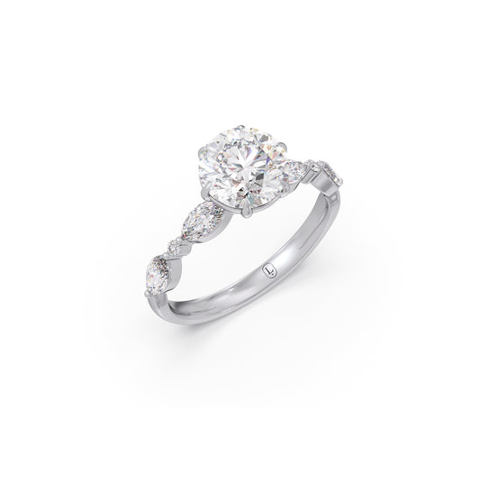 Round Cut with Side Diamonds Accent Engagement Ring Round Cut with Side Diamonds Accent Engagement Ring - White
