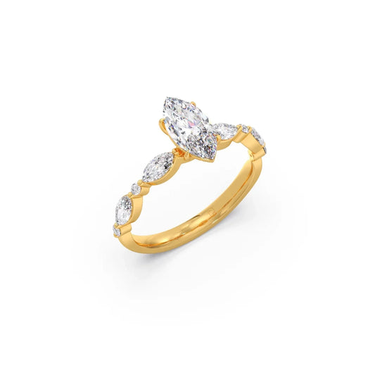 Marquise Cut with Side Diamonds Accent Engagement Ring Marquise Cut with Side Diamonds Accent Engagement Ring - Yellow