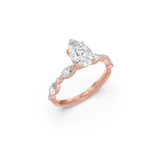 Pear Cut with Side Diamonds Accent Engagement Ring Pear Cut with Side Diamonds Accent Engagement Ring - Rose