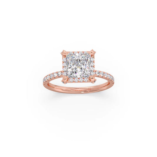 Princess Shape Diamond with Halo Setting Ring Princess Shape Diamond with Halo Setting Ring - Rose