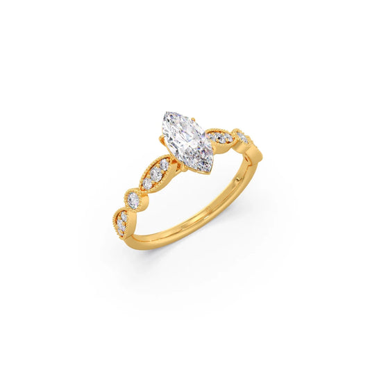 Vintage Milgrain Style Marquise Shape Diamond Engagement Ring Vintage Milgrain Style Marquise Shape Diamond Engagement Ring - Yellow
