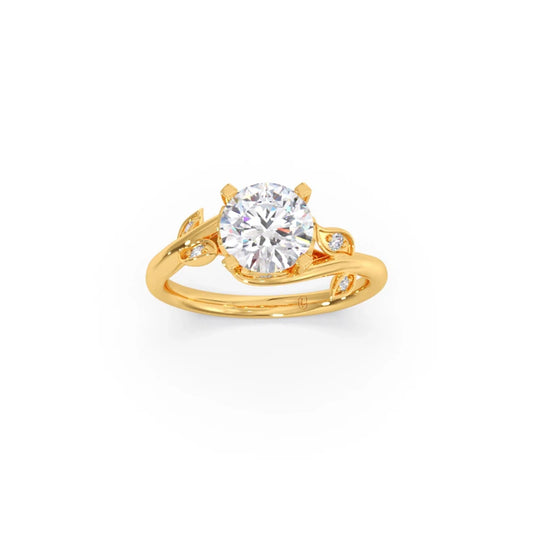 Round Diamond Engagement Ring with Vine Accent Round Diamond Engagement Ring with Vine Accent - Yellow