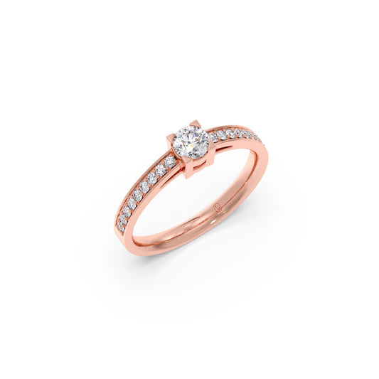 4 Prong Round Pave Engagement Ring – 4.4 MM 4 Prong Round Pave Engagement Ring – 4.4 MM - Rose