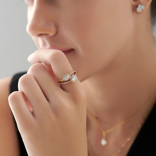 Two Oval Halo Engagement Diamond Ring Two Oval Halo Engagement Diamond Ring - MQ