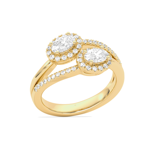 Two Oval Halo Engagement Diamond Ring Two Oval Halo Engagement Diamond Ring - Yellow
