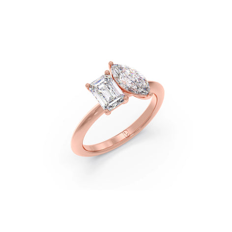 Marquise and Emerald Toi et Moi Engagement Ring
