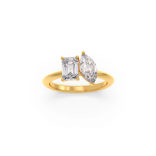 Marquise and Emerald Toi et Moi Engagement Ring Marquise and Emerald Toi et Moi Engagement Ring - Yellow