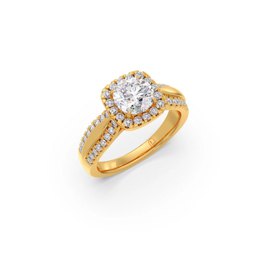 Round Halo Split Shank Engagement Ring Round Halo Split Shank Engagement Ring - Yellow