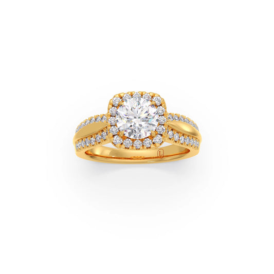 Round Halo Split Shank Engagement Ring Round Halo Split Shank Engagement Ring - Yellow