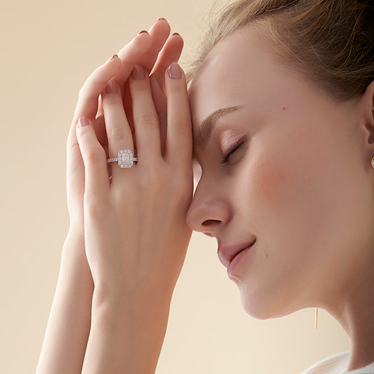 Emerald-Cut Diamond Halo Engagement Ring Emerald-Cut Diamond Halo Engagement Ring