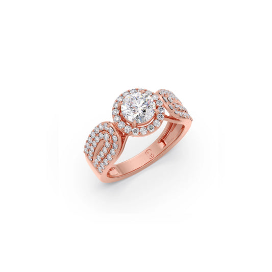 card-product Round Halo Solitaire Ring with Diamond Accented Shoulders